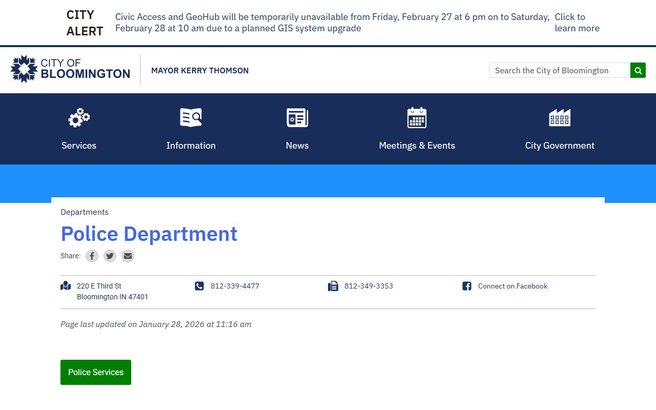 Bloomington Police Department website for Bloomington jail roster searches