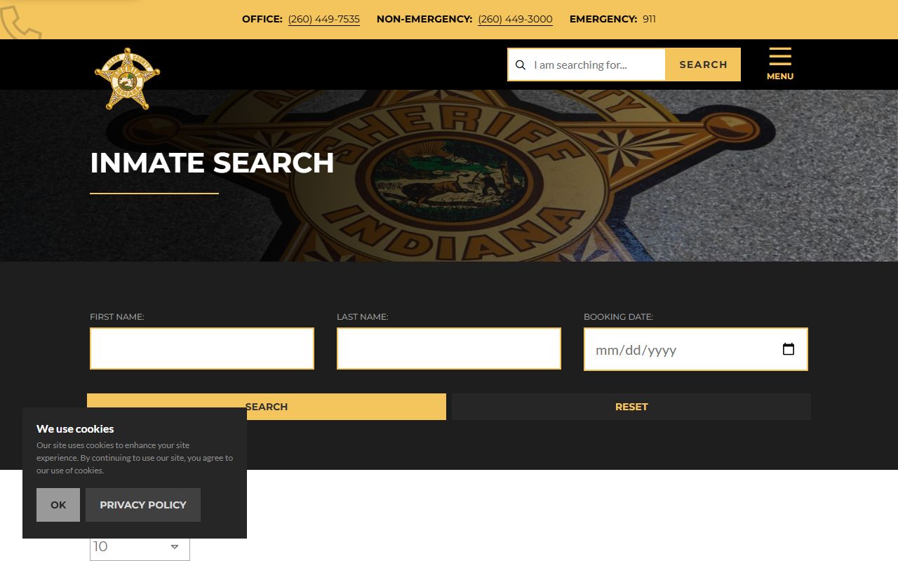 Fort Wayne jail roster inmate search page on the Allen County Sheriff's Department website