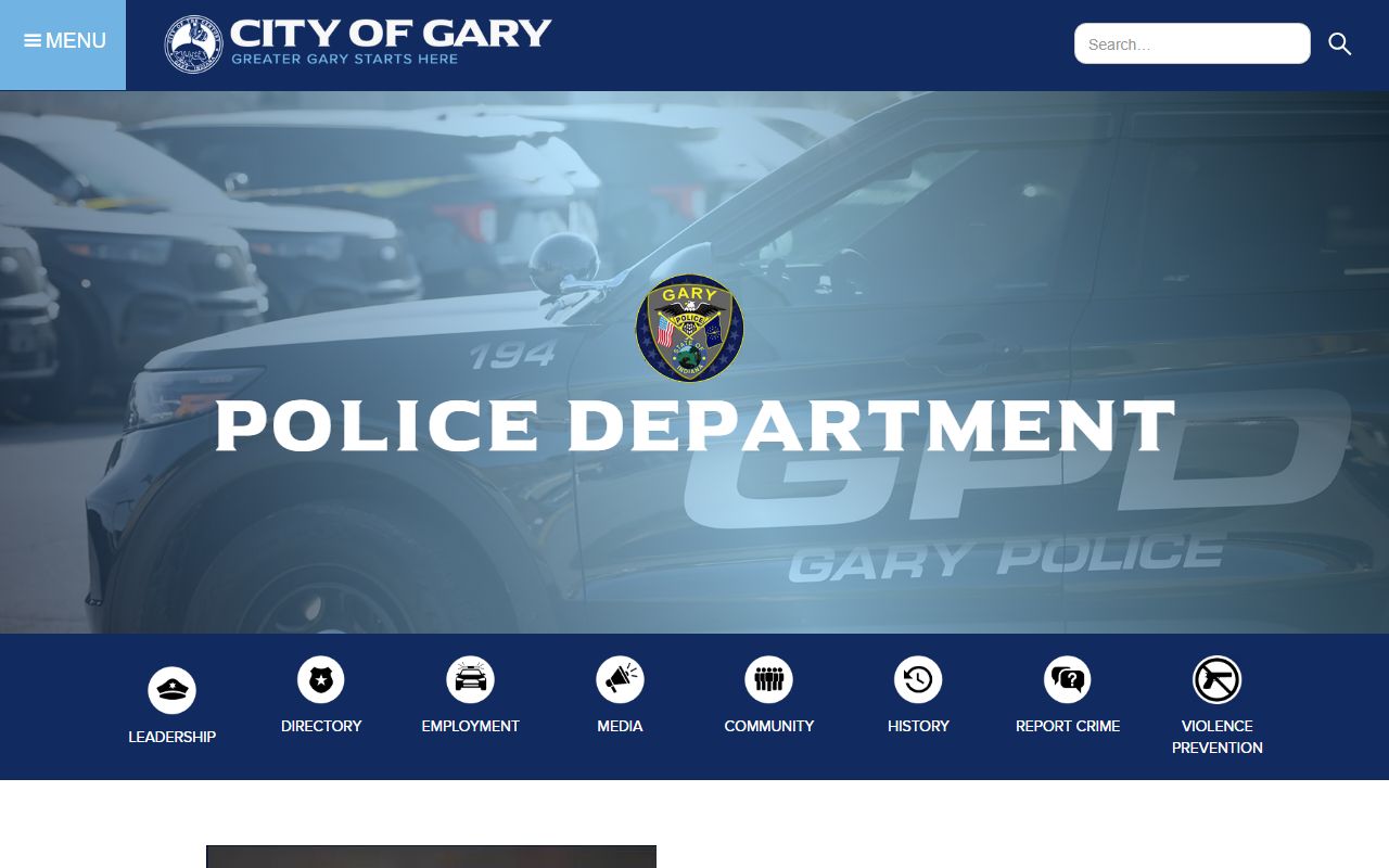Gary Police Department website for Gary jail roster searches
