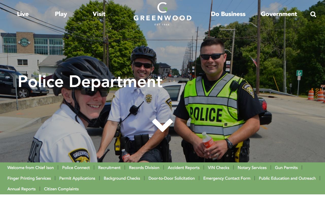 Greenwood Police Department records page linking to inmate search for Greenwood jail roster