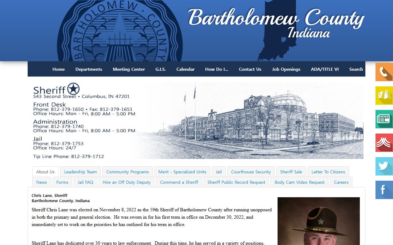 Bartholomew County jail roster search page on the sheriff's office website