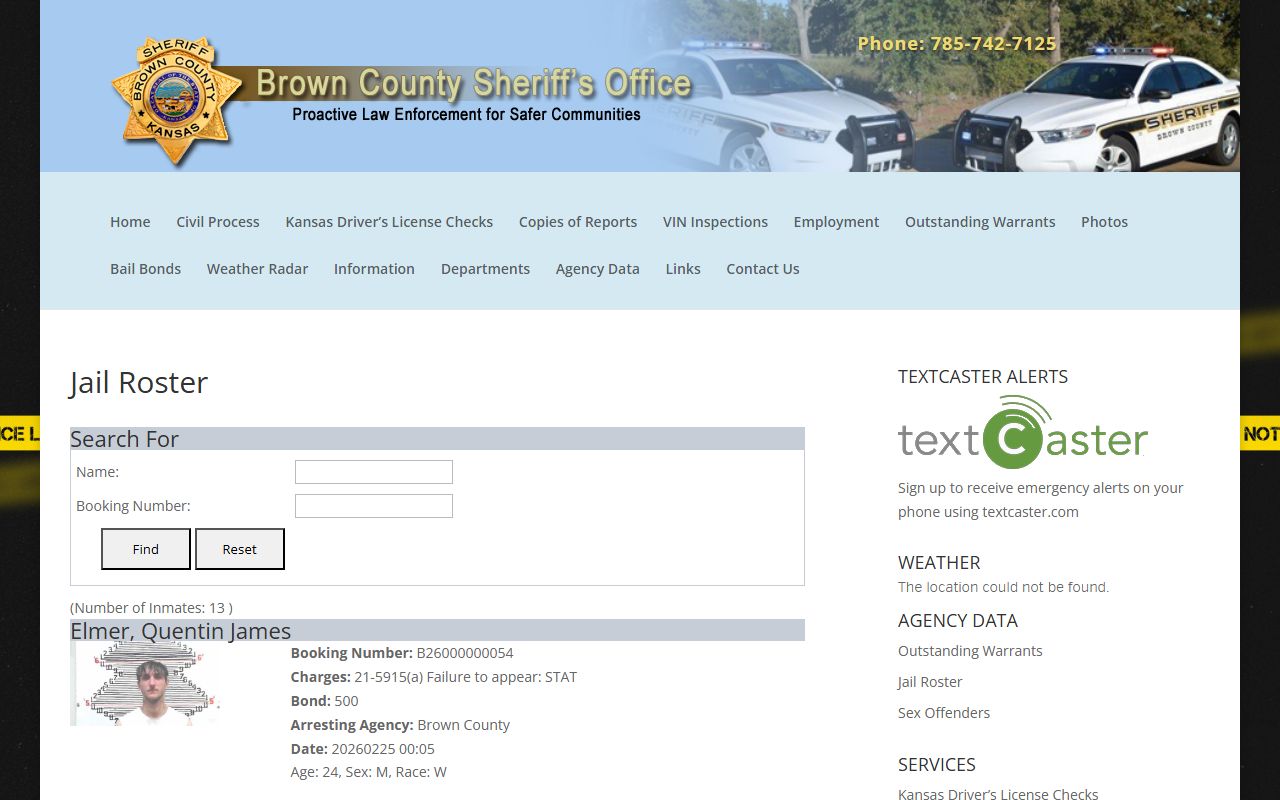 Brown County jail roster on the Brown County Sheriff's Office website showing current inmates