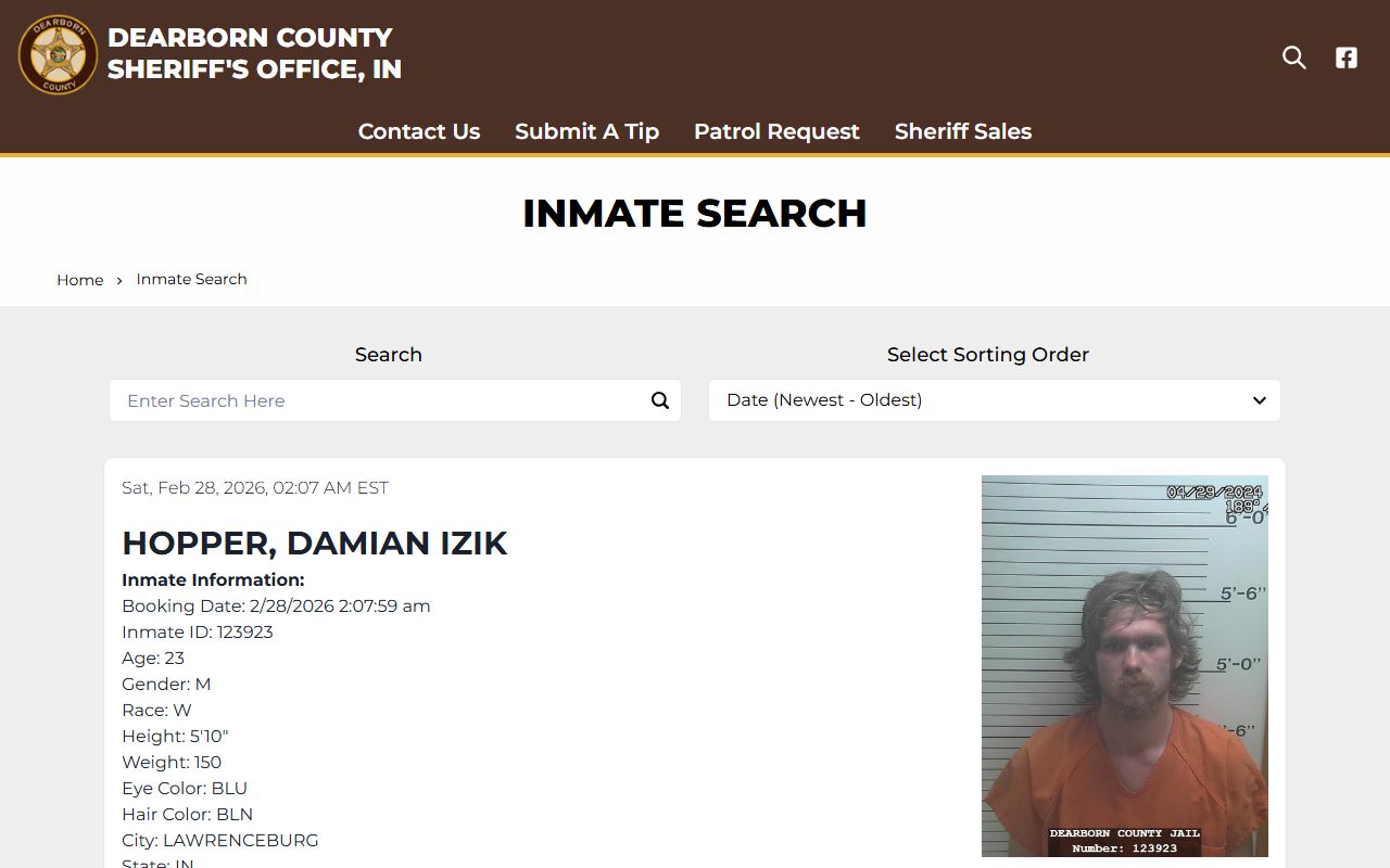 Dearborn County jail roster search