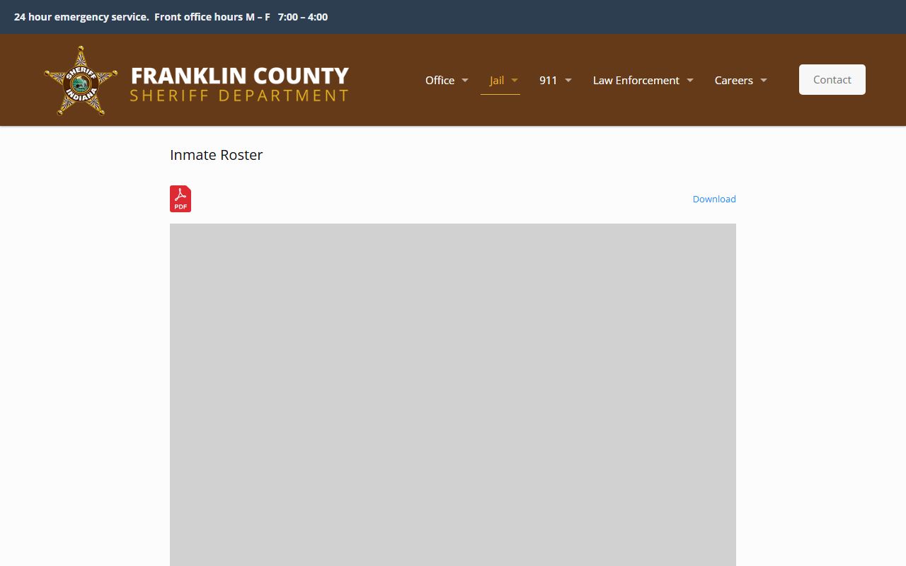 Franklin County jail roster search page