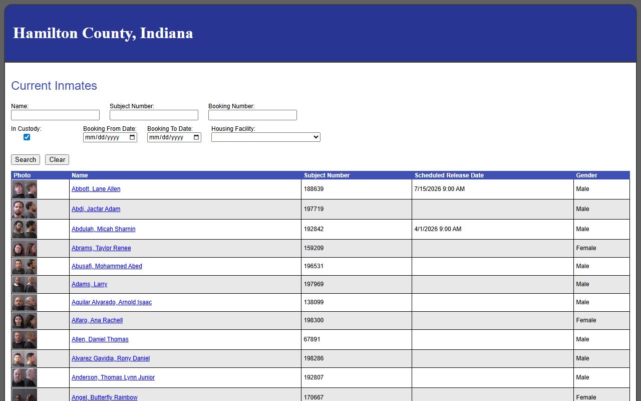 Hamilton County Sheriff jail roster search portal