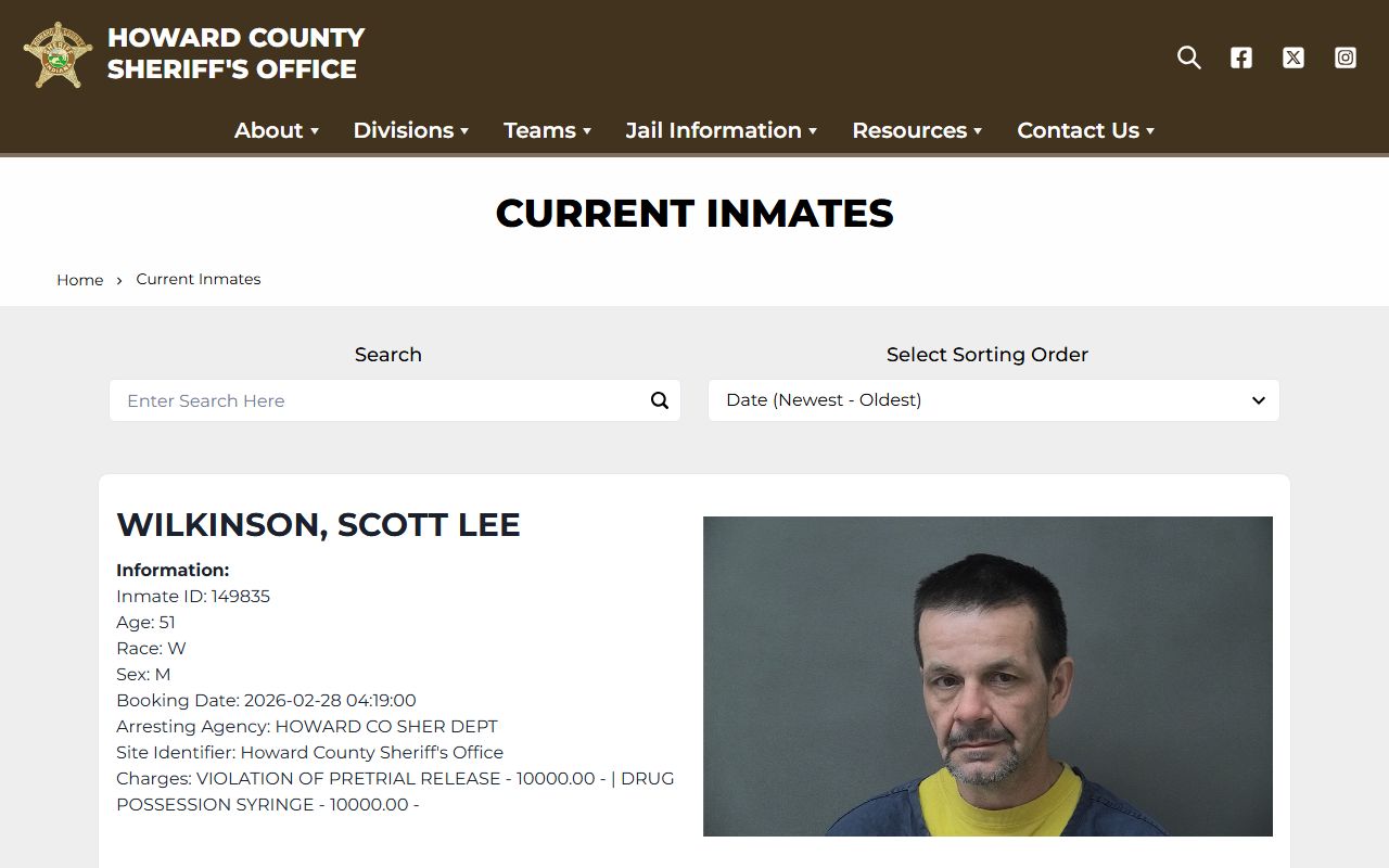 Howard County Sheriff JailTracker inmate search