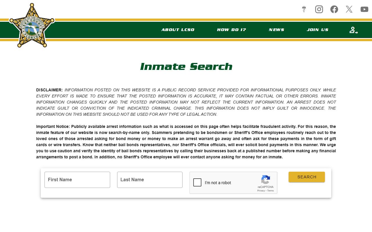 Lake County Sheriff jail roster search portal