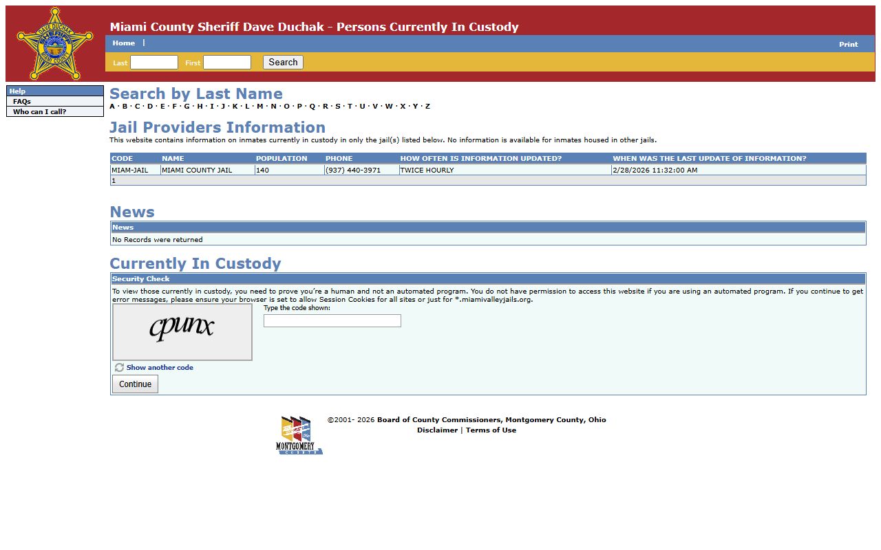 Miami County Detention Facility jail roster search portal