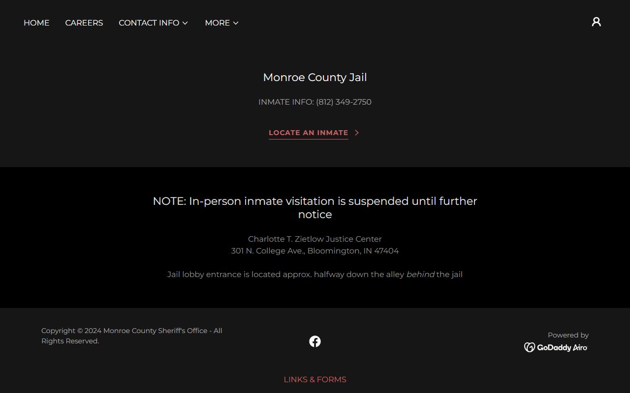 Monroe County jail roster on the Monroe County Sheriff's Office website showing current inmates in Bloomington Indiana