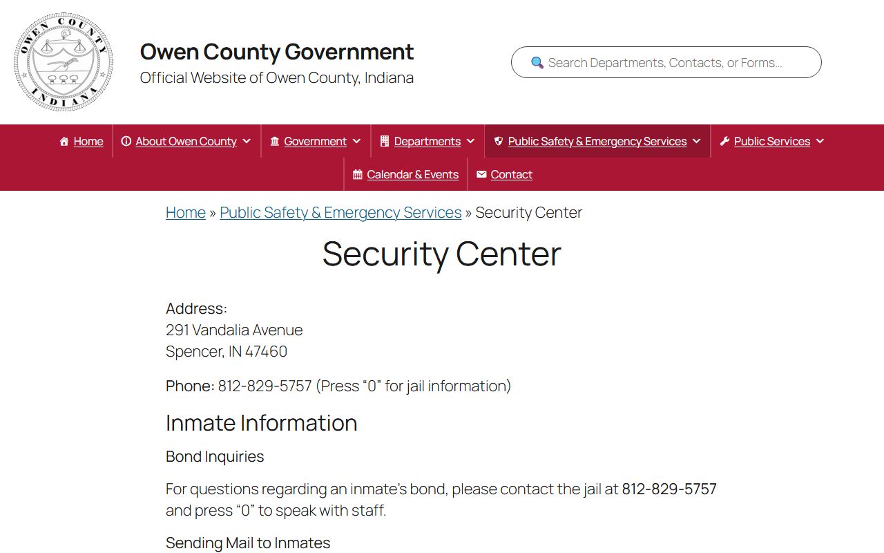 Owen County jail roster on the Owen County Sheriff's Office website