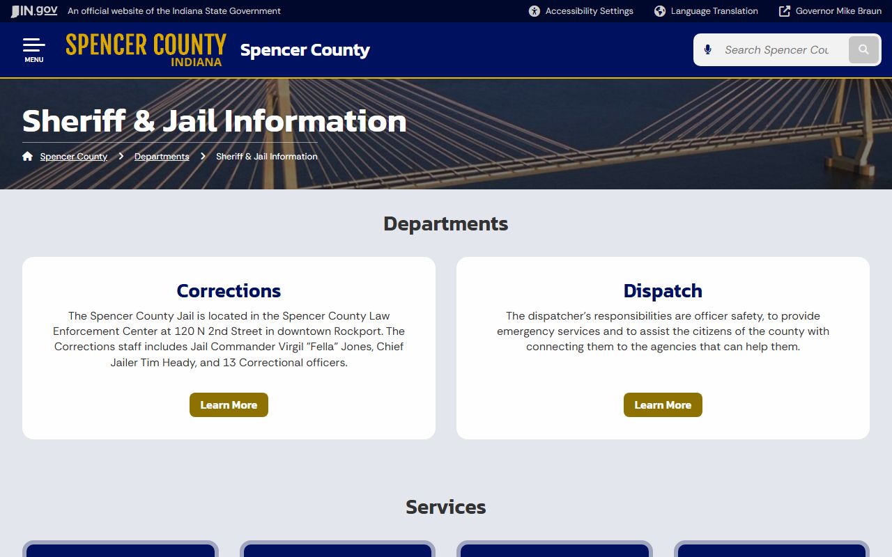 Spencer County Sheriff Office page showing Spencer County jail roster and inmate information
