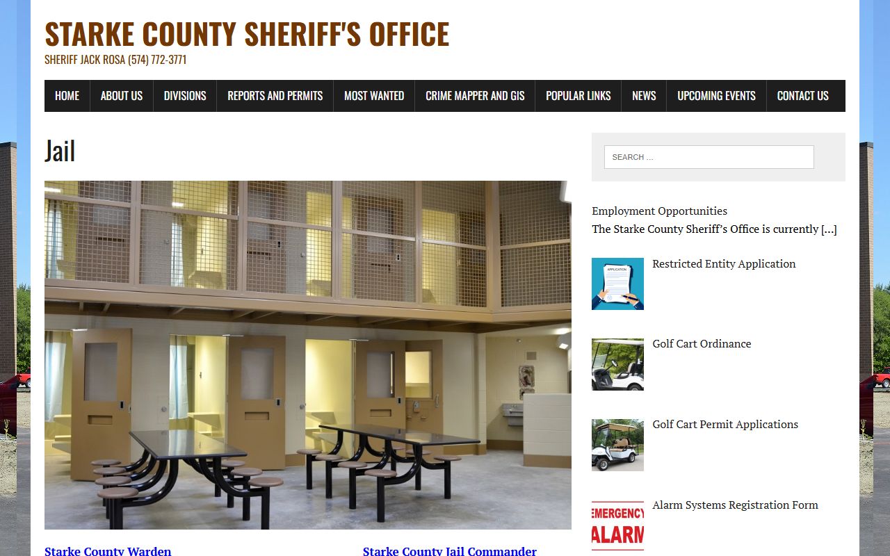 Starke County jail roster on the Starke County Sheriff's Office website