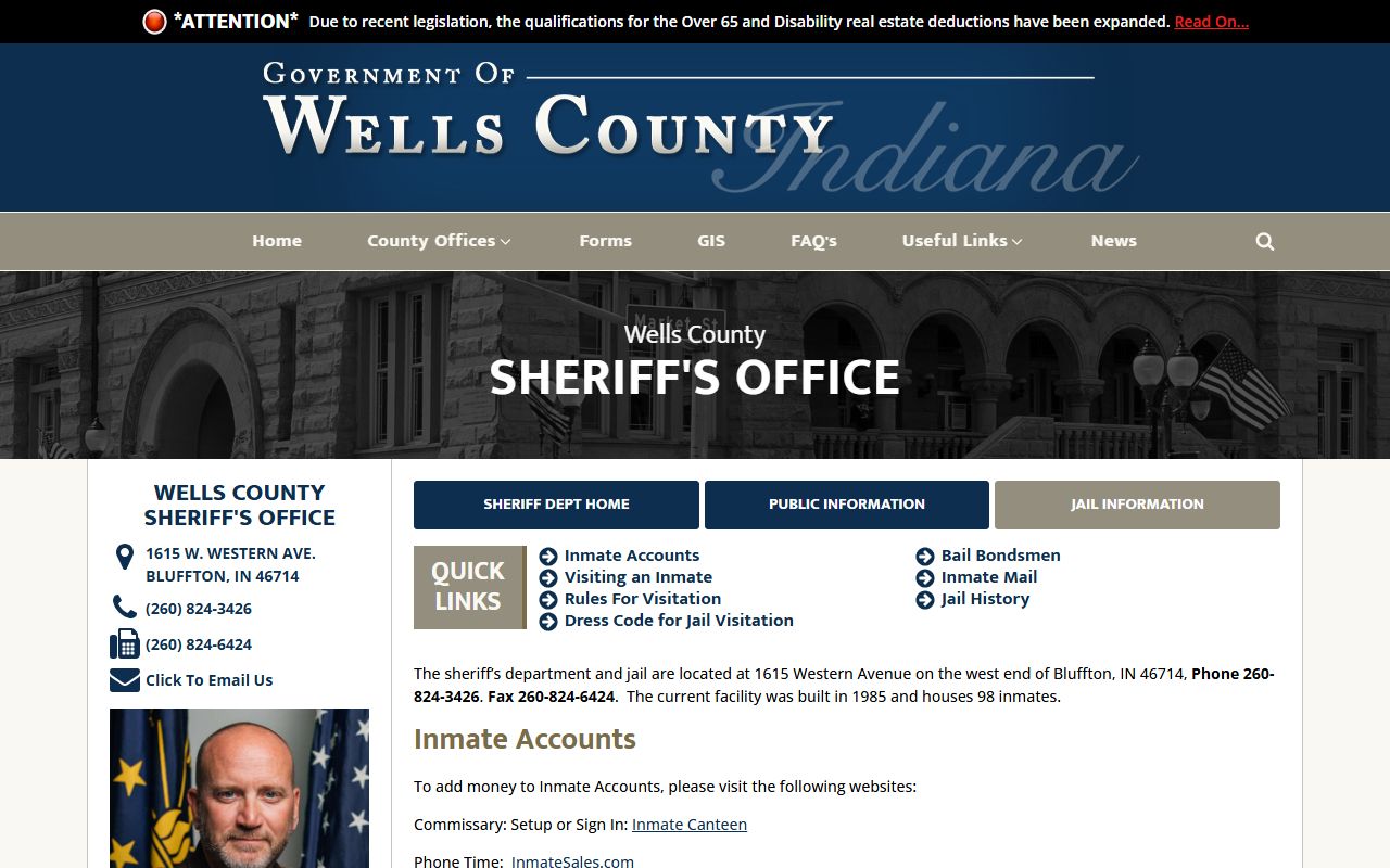 Wells County jail roster on the Wells County Sheriff's Office website