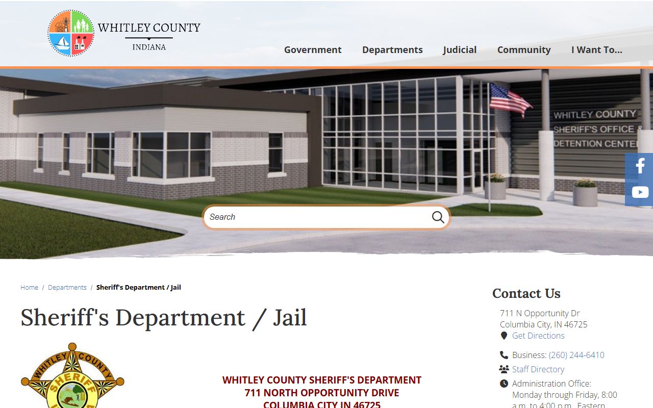 Whitley County jail roster on the Whitley County Sheriff's Department website